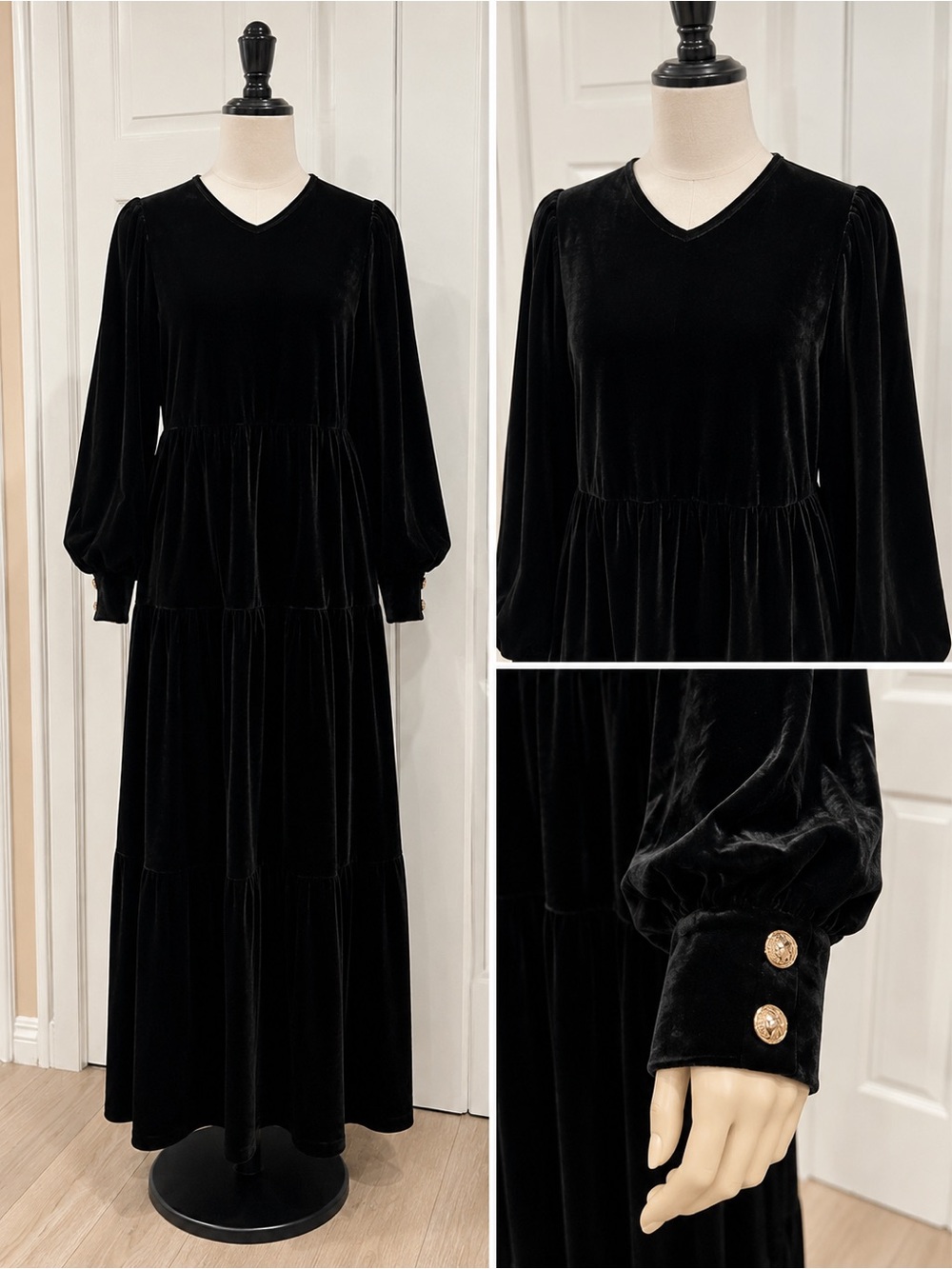Classic Black Long-Sleeve Maxi Dress ALEEZA Paris